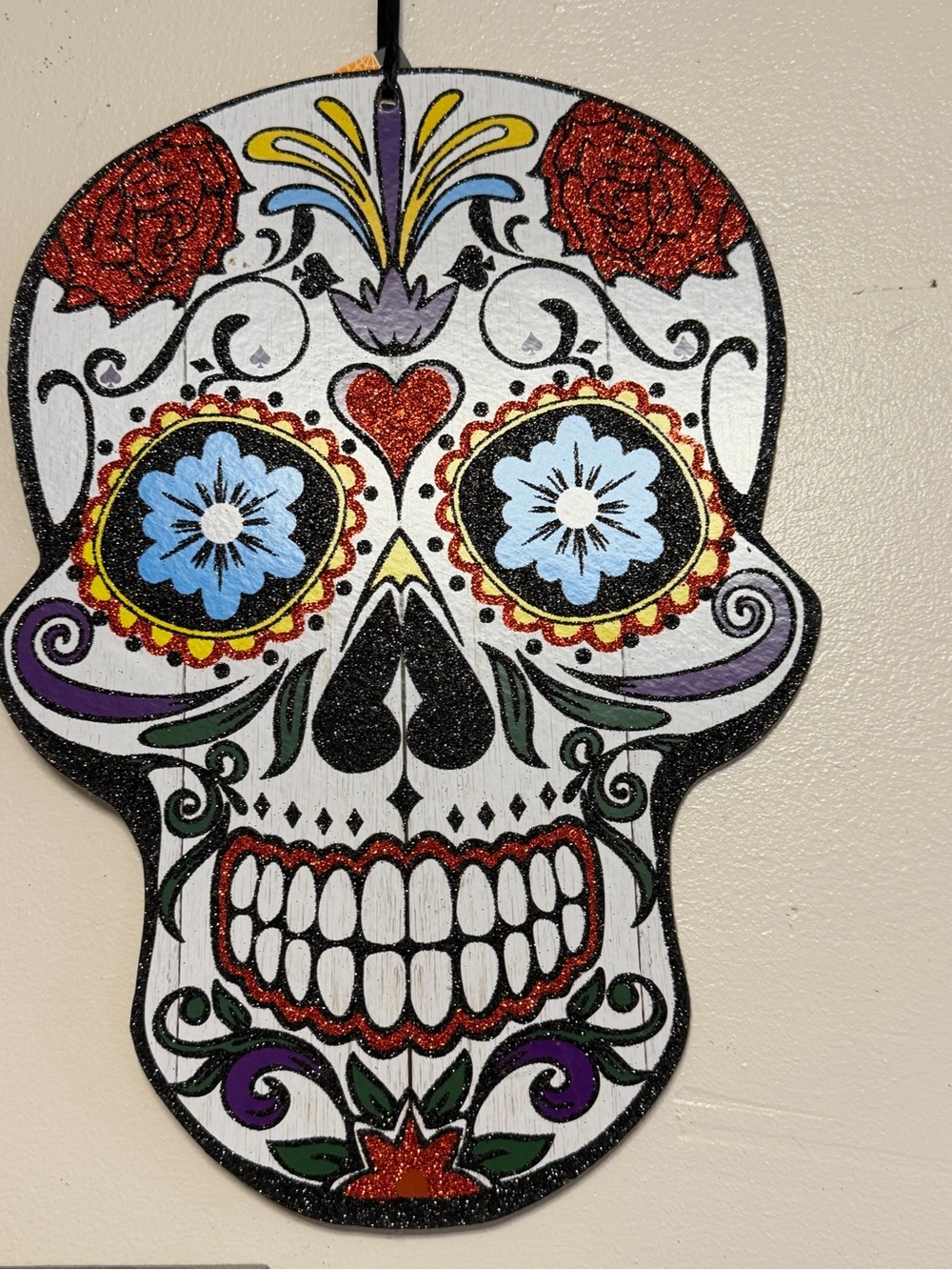 Day of the Dead Decorative Sugar Skull Wall Art - White with Multicolor Accents